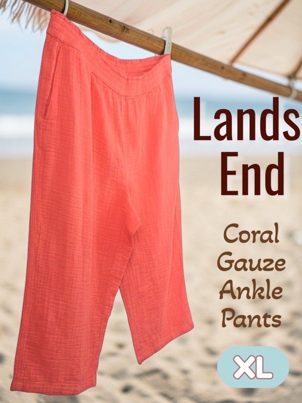 Lands' End Coral Gauze Ankle Pants
